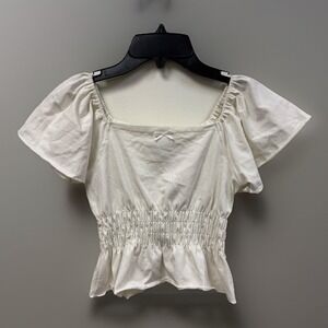 With Jules Cream Smocked Peplum Puff Sleeve Crop Top Tween Girl XL Cottagecore